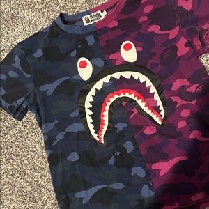 Bape Mens Camo Shark Tee - Navy and Magenta